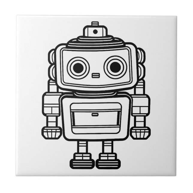 Cute retro robot cartoon illustration tile (Front)