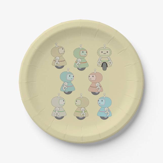 Cute Retro Robot Pattern Paper Plate (Front)