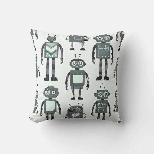 Cute Retro Robot Pattern Throw Pillow (Front)