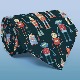 Cute Retro Robot Pattern Tie