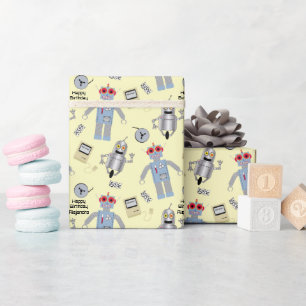 Cute Retro Robots and Computers Custom Message Wrapping Paper