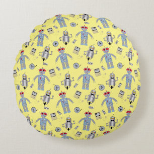 Cute Retro Robots and Computers Round Cushion