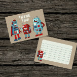 Cute Retro Robots Kids Flat Panel Thank You Card<br><div class="desc">This fun flat thank you card is perfect for kids. It has cute illustrations of retro style robots in shades of red and blue on the front along with the message THANK YOU! against a tan coloured background. The reverse side also has a robot graphic along with a lined area...</div>