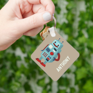 Cute Retro Robots Personalised Sci-Fi Key Ring