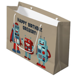 Cute Retro Robots Personalised Sci-Fi Large Gift Bag