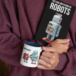 Cute Retro Robots Personalised Sci-Fi Two-Tone Coffee Mug<br><div class="desc">Add a sci-fi touch to your morning routine with this personalised coffee mug. This mug features fun illustrations of retro style robots and is ready to be personalised with a name or other text. The graphics wrap around the mug,  and the name appears on both sides.</div>