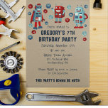 Cute Retro Robots Sci-Fi Boys Birthday Invitation<br><div class="desc">All of the text on this robot-themed birthday party invite can be customised with your own information so you can create the perfect party invitation for boys and robot fans of all age. The invite features cute retro style illustrations of robots in shades of red and blue set against a...</div>