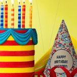 Cute Retro Robots Sci-Fi Boys Birthday Party Hat<br><div class="desc">Add a vintage sci-fi touch to any party with these custom party hats. Featuring illustrations of cute retro style robots in shades of red and blue against a tan background, these are ready to be personalised with your custom message, making them perfect for birthday parties for boys and robot fans...</div>