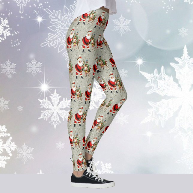 Cute Retro Santa and Reindeer Christmas Leggings (Creator Uploaded)