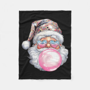 Cute Retro Santa Christmas Blowing Bubble Gum Vint Fleece Blanket
