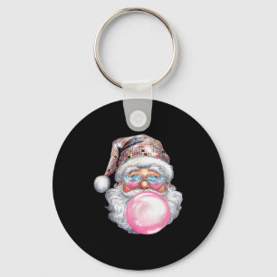 Cute Retro Santa Christmas Blowing Bubble Gum Vint Key Ring