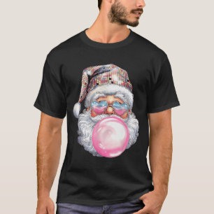 Cute Retro Santa Christmas Blowing Bubble Gum Vint T-Shirt