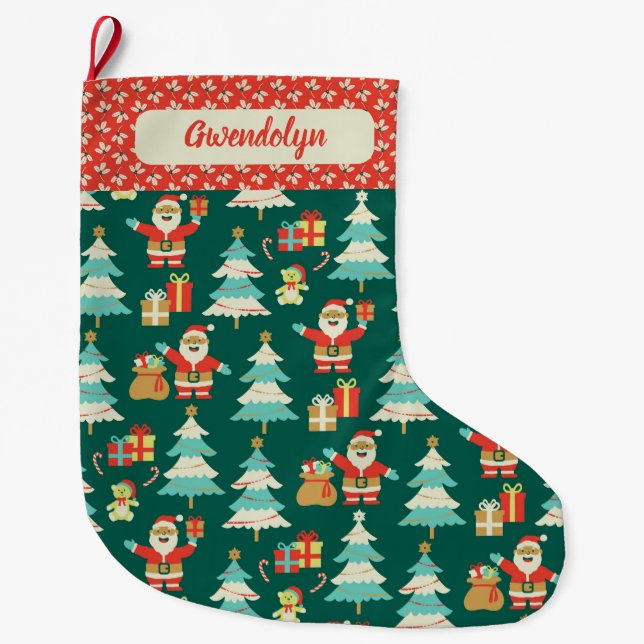 Cute Retro Santa Customisable Christmas Stocking (Front)