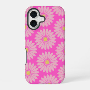 Cute Retro Scandinavian Flower Pattern in Pink iPhone 16 Case