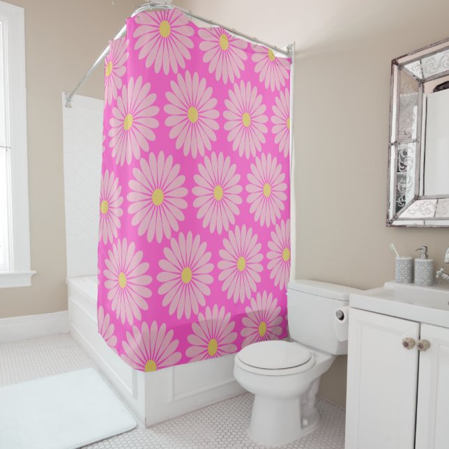 Cute Retro Scandinavian Flower Pattern in Pink  Shower Curtain (In Situ)