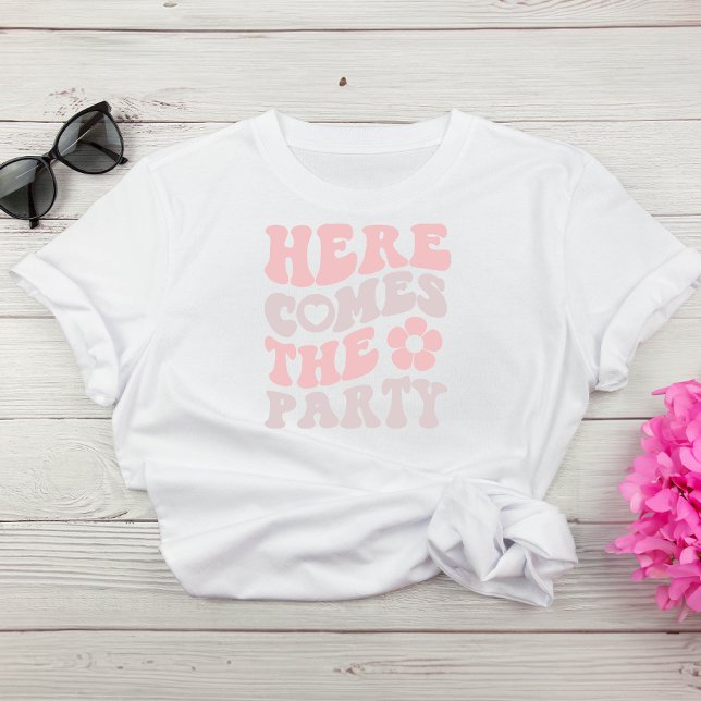 Cute Retro Script Bachelorette Party T-Shirt (Celebrate the bride-to-be in fun and style at her bachelorette party)