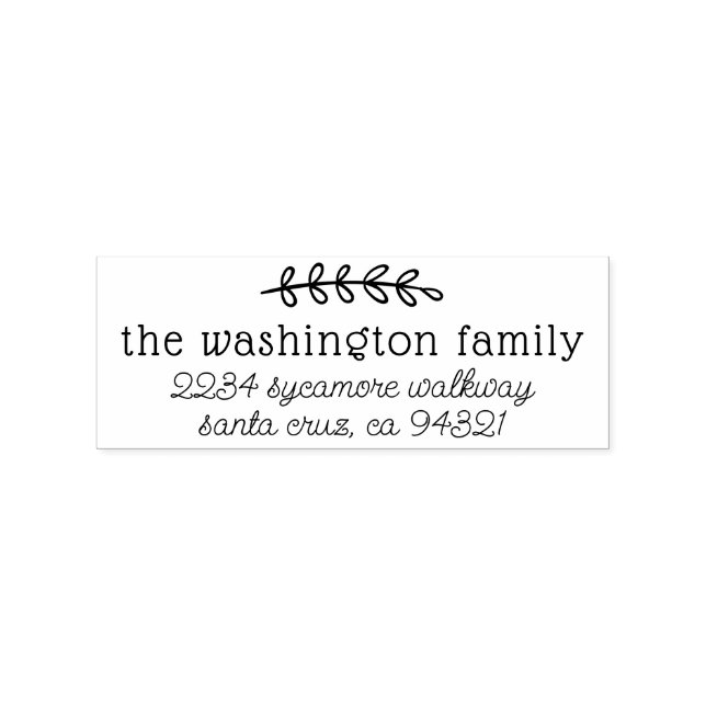 Cute Retro Script & Rustic Branch Family Address Rubber Stamp (Imprint)