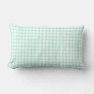 Cute Retro Sea Green Gingham Plaid pattern Lumbar Cushion