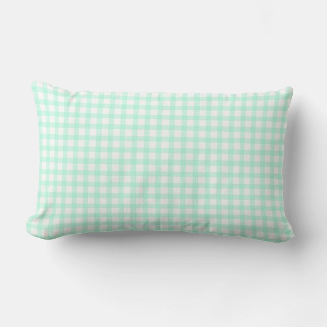 Cute Retro Sea Green Gingham Plaid pattern Lumbar Cushion (Front)