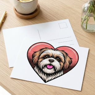 Cute Retro Shih Tzu Dog Heart Postcard