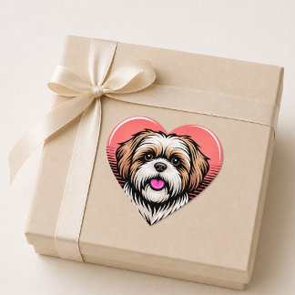 Cute Retro Shih Tzu Dog Heart Sticker