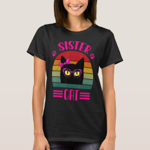 Cute Retro Sister Cat With Pink Leopard Glasses Vi T-Shirt
