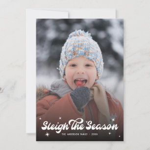 Cute Retro Sleigh The Season Photo Christmas Snow  Holiday Card