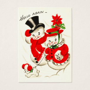 Cute Retro Snow Couple Name Tags