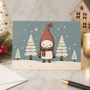 Cute Retro Snowman Winter Christmas Holiday Card