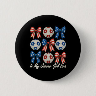 Cute Retro Soccer Girl Coquette Bow For Women Mom 6 Cm Round Badge