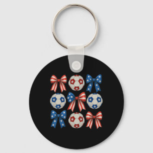 Cute Retro Soccer Girl Coquette Bow For Women Mom  Key Ring