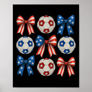 Cute Retro Soccer Girl Coquette Bow For Women Mom  Poster