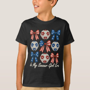 Cute Retro Soccer Girl Coquette Bow For Women Mom T-Shirt