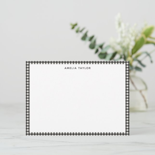 Cute Retro Soft Black Gingham Plaid Personalized Card (Standing Front)