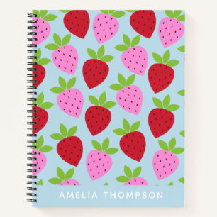 Cute Retro Strawberry Fruit Pattern Personalised Notebook