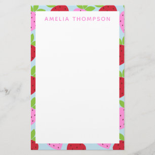 Cute Retro Strawberry Fruit Pattern Personalised Stationery