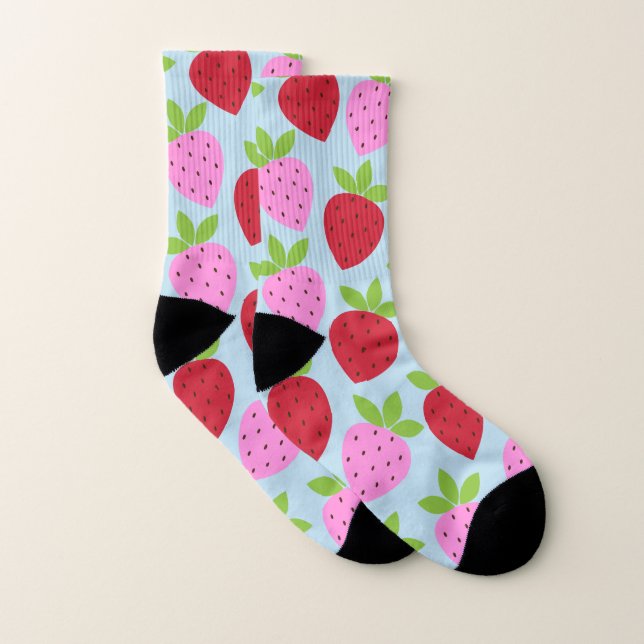 Cute Retro Strawberry Fruit Pattern Pink Red Blue Socks (Pair)