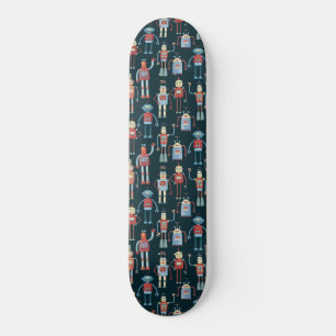 Cute Retro Style 1950s Robots Skateboard