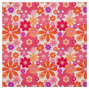 Cute Retro Style Floral Pattern Orange Pink  Fabric