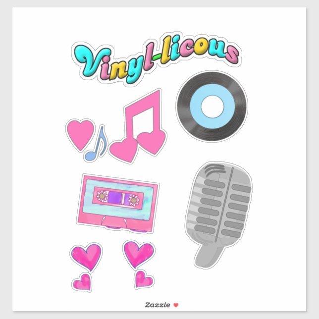 Cute Retro Style Music Cartoon Fun Design Set (Sheet)