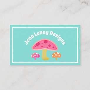 Cute Retro Teal Pink Orange Mushrooms Custom Business Card