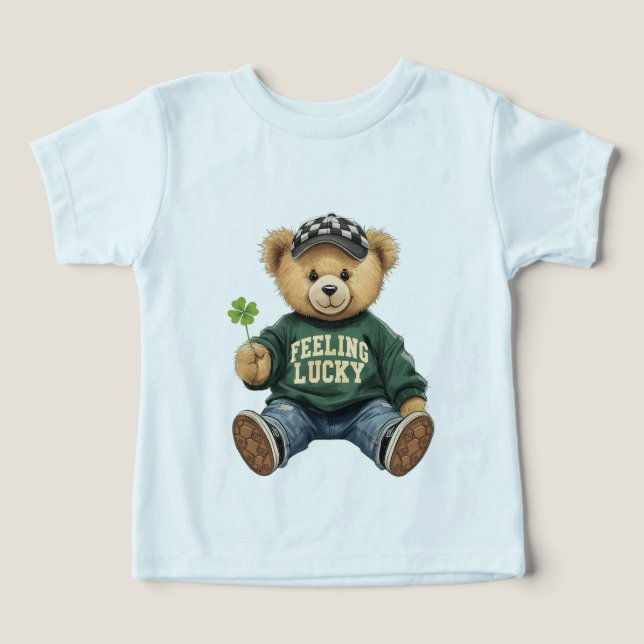 Cute Retro Teddy Bear Feeling Lucky St. Patrick's  (Design Front)