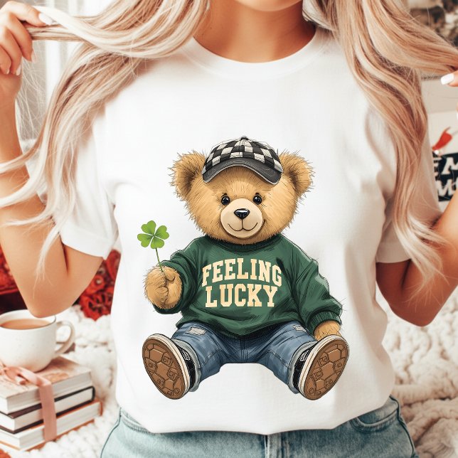 Cute Retro Teddy Bear Feeling Lucky St. Patrick's  T-Shirt (Creator Uploaded)