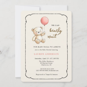 Cute Retro Teddy Bear, Girl Baby shower Invitation