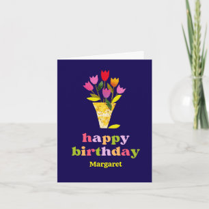 Cute Retro Tulips Floral Personalised Birthday Card