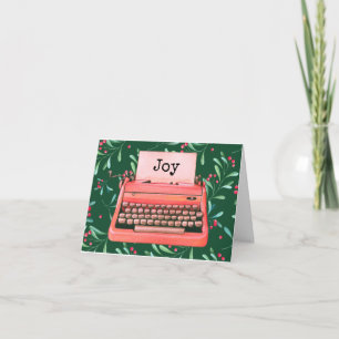 Cute Retro Typewriter Personalised Holly Christmas Note Card