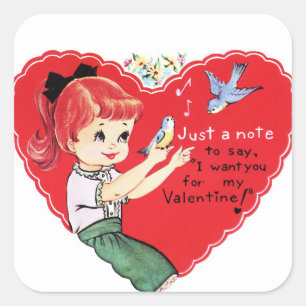 Cute Retro Valentine girl Holiday sticker