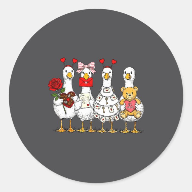 Cute Retro Valentine Silly Gooses Duck Love Couple Classic Round Sticker (Front)