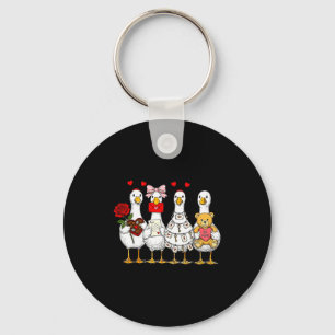 Cute Retro Valentine Silly Gooses Duck Love Couple Key Ring