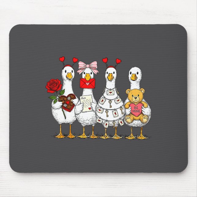 Cute Retro Valentine Silly Gooses Duck Love Couple Mouse Pad (Front)